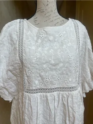 Altar’d State Cove White Embroidered Flutter Sleeve Mini Cotton Dress Boho Sz M thumbnail 4