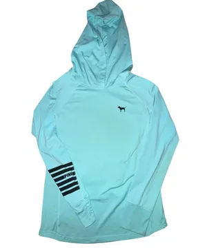 Victoria's Secret PINK Logo Sport AQUA Hoodie TURQUOISE Shirt THUMBHOLE large thumbnail 1