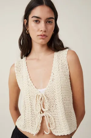 Cotton On Women’s Cream Crochet Vest Tie Front Vest Size M thumbnail 1