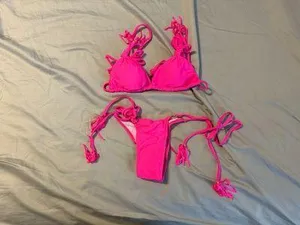 Boutique 2 Piece Pink Bikini Wrap Around Tie Top & Side Tie Bottoms thumbnail 4