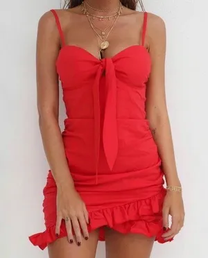 Tiger Mist Red Millie Ruched Mini Dress thumbnail 1