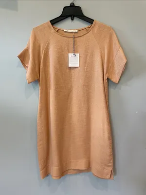 Ellison brand Short Sleeve linen blend Camel color dress new thumbnail 1