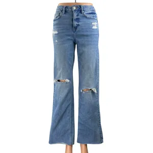 Mica Dehours Stretch Super High Rise Blue Distressed Wide Leg Denim Jeans Sz 24 thumbnail 2