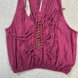 New Romantics Braided Fringe Tank Top Size Small Racerback Elastic Waist Beaded thumbnail 3