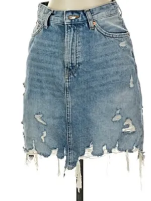 Zara Blue Distressed Denim Mini Skirt with Frayed Hem thumbnail 1