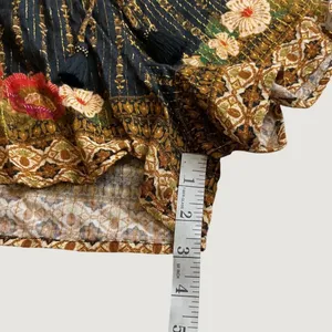 FARM Rio Women Floral Metallic Stripe Tassel Smocked Waist Shorts Black Gold XS thumbnail 7