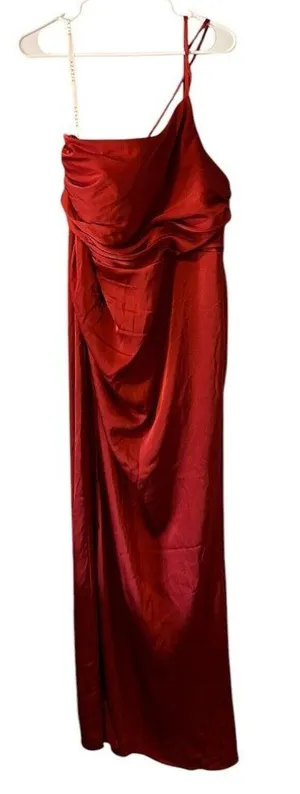 Azazie Eren ? Bronzer Satin Mermaid Full‎ Length Dress Custom Size A16 Rust Read thumbnail 1