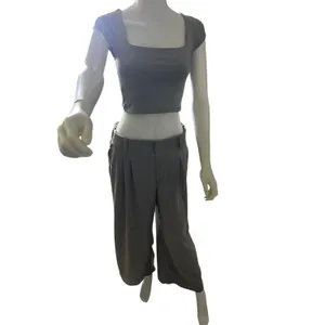Halara Womens L Petite Gray Wide Leg Pants High RiseStretch NWT828092 PANTS ONLY thumbnail 7