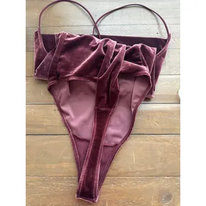 Abercrombie & Fitch Velvet Cowl Neck Bodysuit Burgundy Maroon Small thumbnail 4
