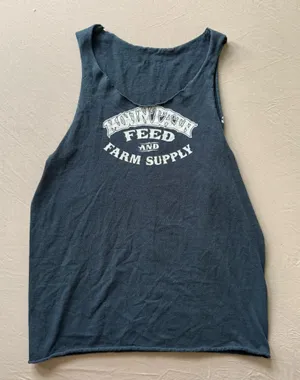 Vintage Grunge Mountain Feed & Farm Supply Cutoff Tank thumbnail 1