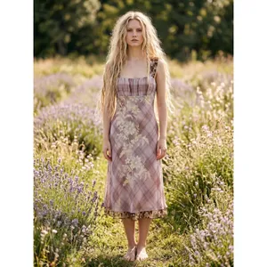 Free People Femme Grunge 90s Y2K Morning Dew Plaid Floral Midi Slip Dress XL thumbnail 15