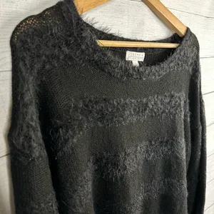 Joseph A Womens size Large Black Knit Eyelash Mixed Media Sweater thumbnail 3