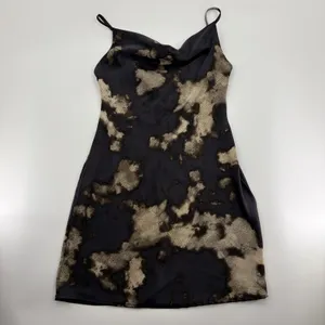 Urban Outfitters Satin Cowl Neck Slip Dress Black Bleach Wash Mini Dress thumbnail 2