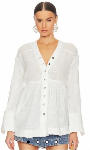 We The Free White Button-Front Gauze Blouse thumbnail 1