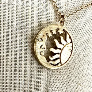 Gold tone Sun and Moon Disc Necklace thumbnail 4
