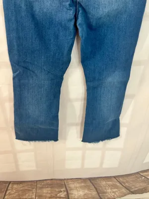 Loft Bright Mid Indigo Wash Flare High Rise Kick Crop Button Fly Jeans Size 28/6 thumbnail 8