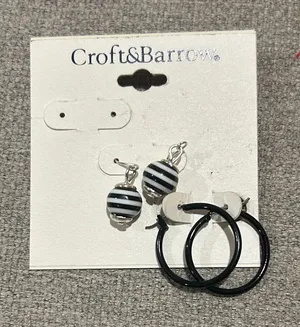 Croft & Barrow Striped Dangle and Black Hoop Earrings thumbnail 1