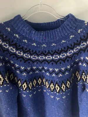 J.Crew Womens XL Alpaca Merino Wool Blue Nordic Knit Sweater Fair Isle Ribbed thumbnail 7