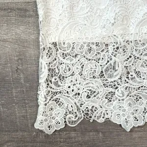Main Strip White Crochet Lace Overlay Midi Dress M Sleeveless High Neck Bridal thumbnail 6