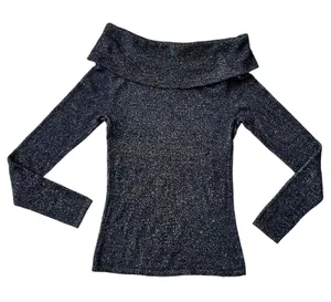 Cache Off-Shoulder‎ Cowl Neck Knit Metallic Sweater Small Black Gold Stretchy thumbnail 1