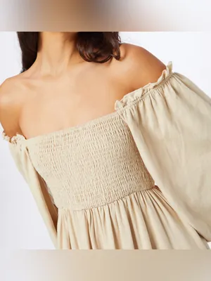 Women’s Cream Smocked Off-Shoulder Maxi Dress Size 2 thumbnail 3
