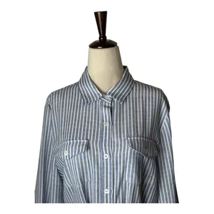 Joy Joy Dress Women Large Blue White Striped Button‎ Front Tie Waist Shirt NWT thumbnail 3