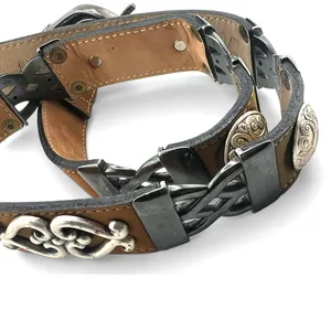 Artisan Mod Depose Ornate Metal Work Leather Western Silver Brown Hearts filigree M thumbnail 3
