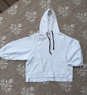 Free People oversized White quarter Zip-Up Hoodie with Black Drawcords thumbnail 1