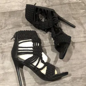 Privileged black knit open toed heels thumbnail 2