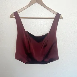 Wild Fable Maroon Corset Crop Smocked Back Tank Top thumbnail 1