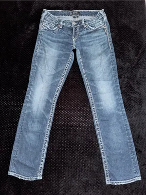 Silver Jeans Co Women’s Aiko Mid Rise Jeans Blue Dark Wash Size 28 thumbnail 1