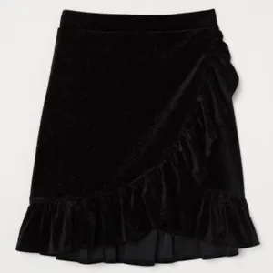 NWT H&M Black Glittery Velvet Ruffle Skirt Size Large NYE‎ Holiday Party thumbnail 1