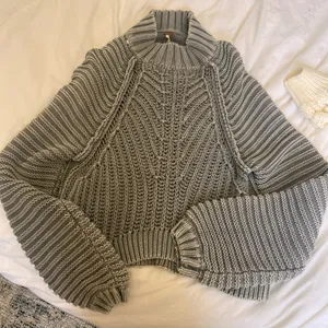 Free People Charcoal Cable Knit Turtleneck Sweater thumbnail 1