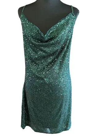 Elegant Green Sequin Mini Dress Size 14 thumbnail 1