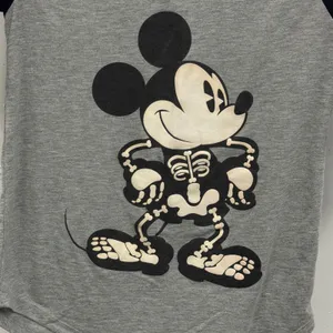 Disney‎ Mickey Mouse Skeleton Halloween Raglan Baseball Tee Gray Black Small thumbnail 3