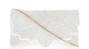 Twine and Love White Beaded Scallop Evening Clutch Crossbody Bag thumbnail 1