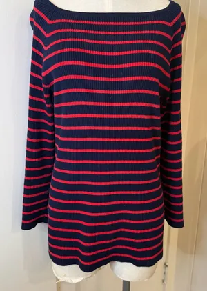 Lauren Ralph Lauren Navy and Red Striped Knit Sweater thumbnail 1