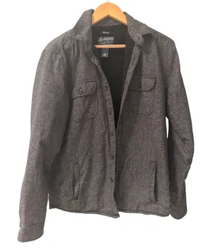 American Rag Faux Fur Lined Shirt Jacket Gray Button Front Shacket Women's M thumbnail 1