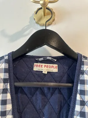 FREE PEOPLE Claudine Quilted Vest in Gingham Blue Size X-Small thumbnail 5