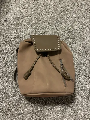 Brown Faux Leather Mini Backpack Studded Flap Boho Casual thumbnail 2
