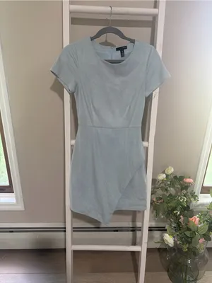 Aqua Pale Blue Short Sleeve Asymmetrical Wrap Dress thumbnail 2