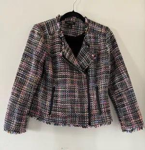 Halogen Black Multicolor Tweed Moto Blazer Jacket Small Petite Fringe Preppy thumbnail 1