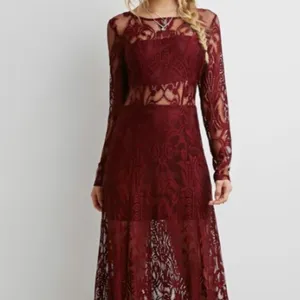 Forever 21- Burgundy Long Lace Dress thumbnail 2