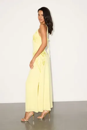 Lulus Julissa Light Yellow Embroidered Tie-Back Maxi Dress thumbnail 4