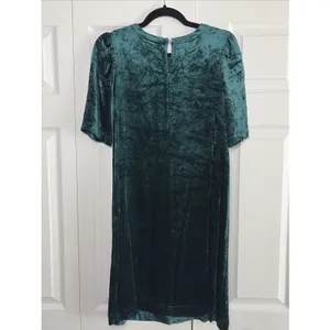 J. Jill Velvet Shift Dress Womens Size XS Green Holiday Party Short Sleeve Jewel thumbnail 3