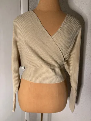PrettyLittleThing Stone Wrap Off Shoulder Jumper Sweater M NEW Cozycore Comfy thumbnail 1