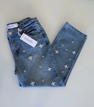 NWT Pearl Beaded Star Embellished Straight Leg Denim Jeans Sz 9 Medium Wash thumbnail 11