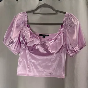 Haute Monde Lilac Satin Puff Sleeve Corset Crop Top Size XS thumbnail 2