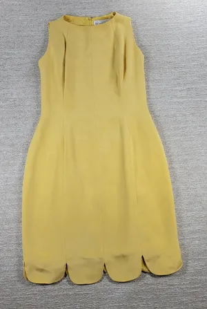 b Michael NY Silk Sheath Dress Size 6 Butter Yellow Scalloped Hem Classic Chic thumbnail 1