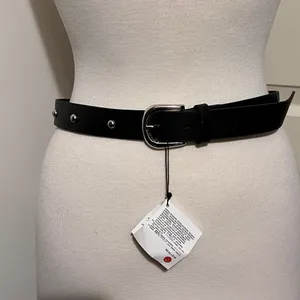 Zara Silver Studded Black Faux Leather‎ Belt Y2K Rock Punk Goth Wednesday thumbnail 1